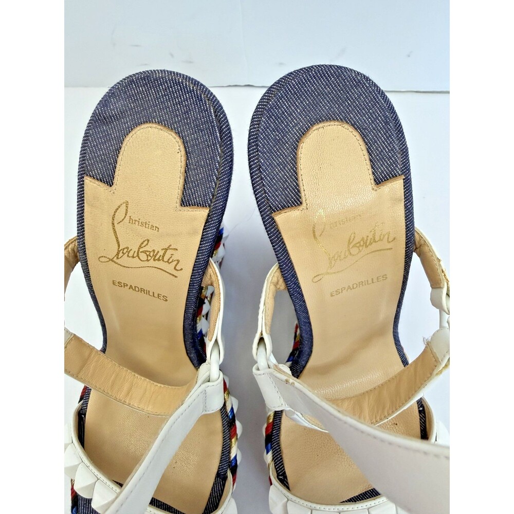 Christian Louboutin Cataclou Espadrille Sandals Red White Blue Denim Size 37 / 7 - Picture 7 of 15
